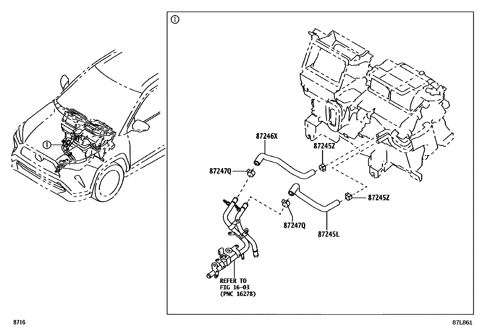 Toyota YARIS 暖风和空调系统 - 水管 EPC diagram — 87L861