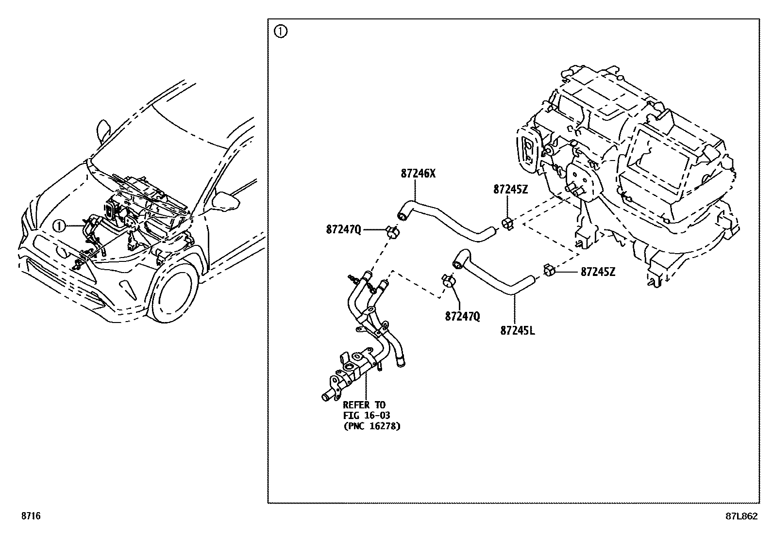 Toyota YARIS 暖风和空调系统 - 水管 EPC diagram — 87L862
