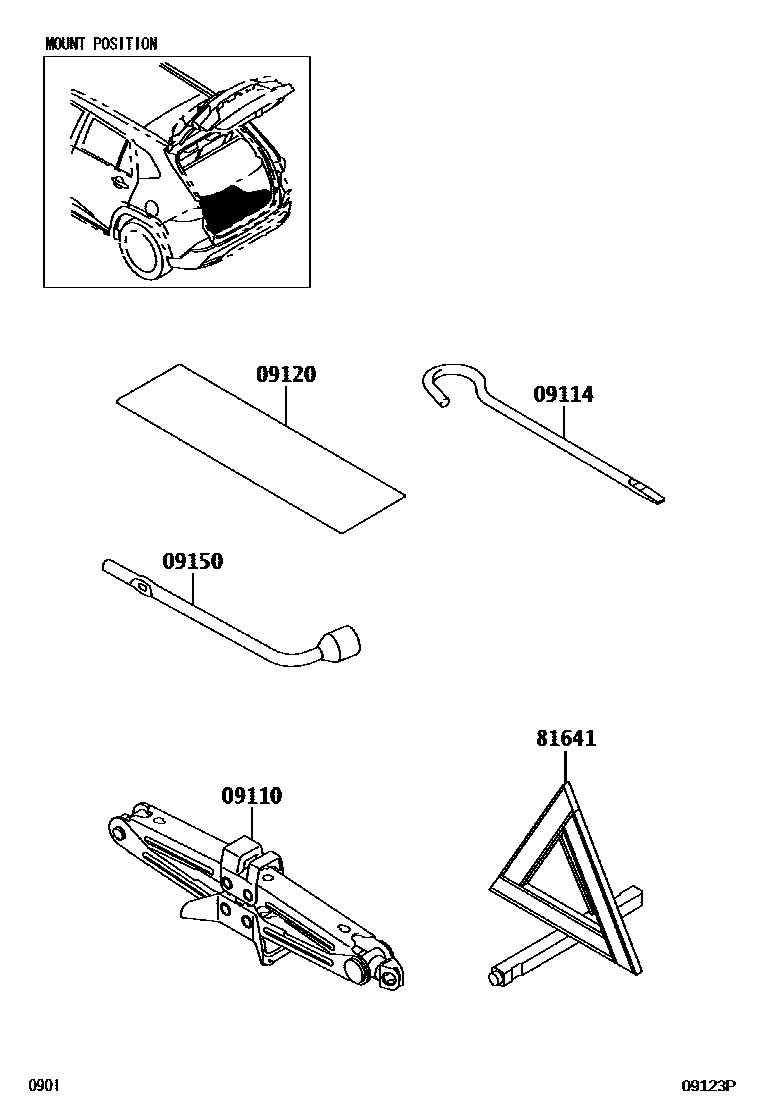 Toyota YARIS Standard Tools EPC diagram — 09123P