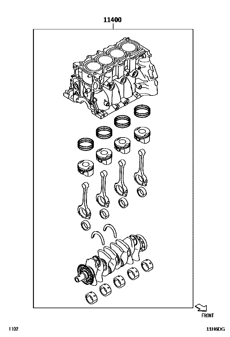 Toyota YARIS Short Block Assembly EPC diagram — 11H6DG