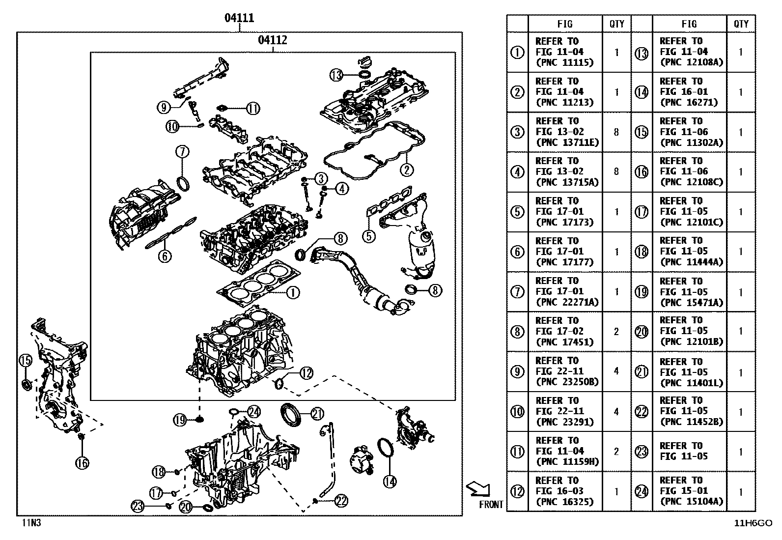 Toyota YARIS Engine Overhaul Gasket Kit EPC diagram — 11H6GO