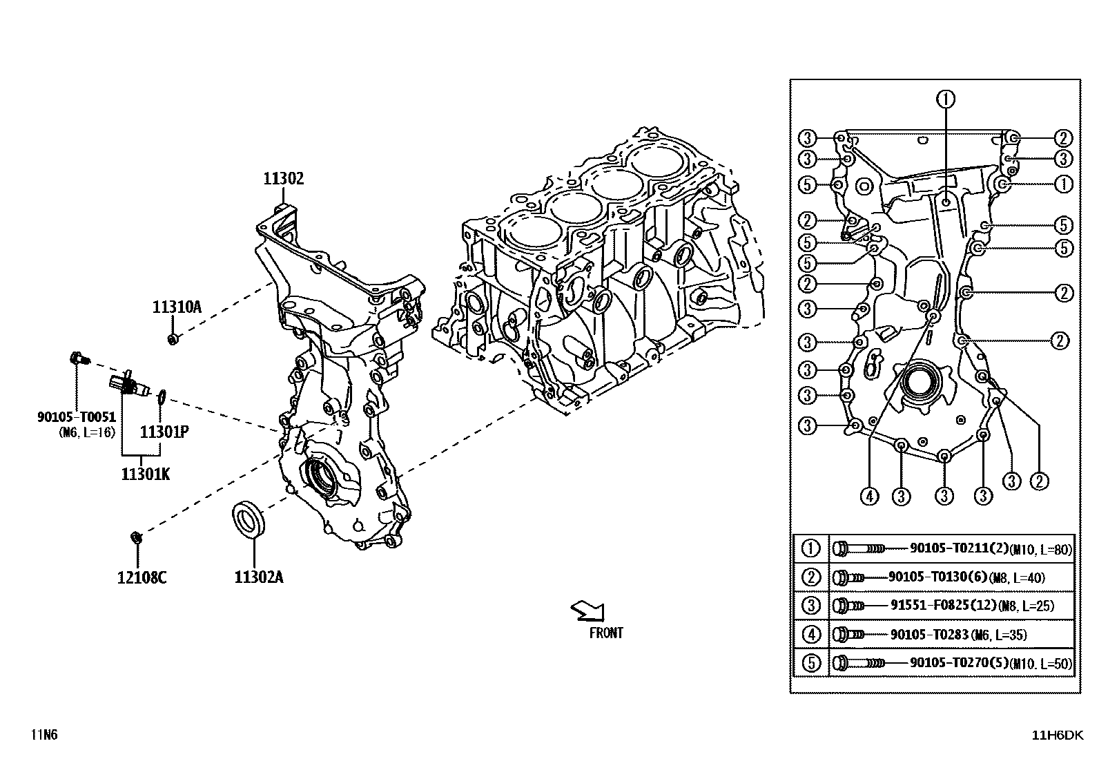 Toyota YARIS Timing Gear Cover & Rear End Plate EPC diagram — 11H6DK