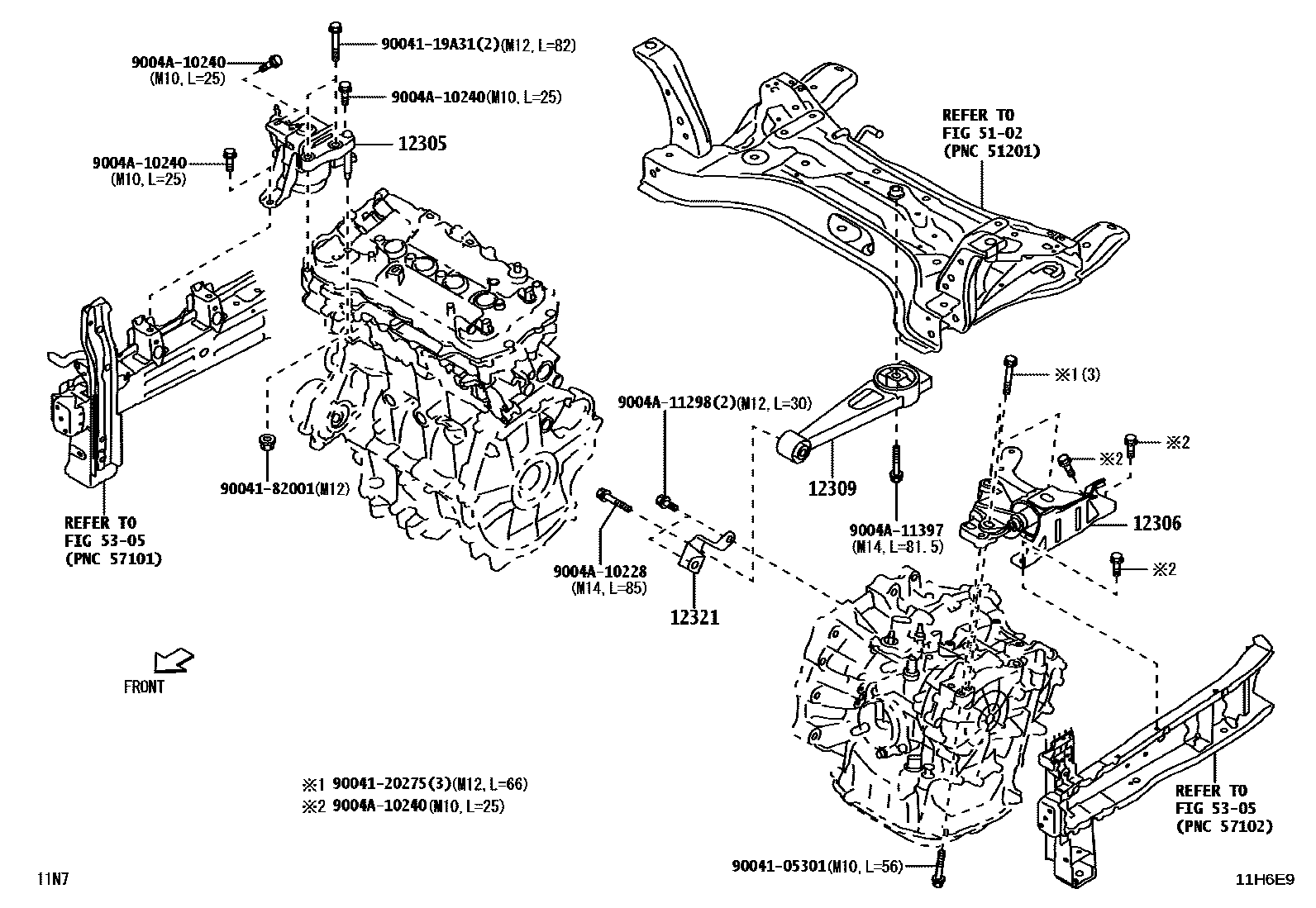 Toyota YARIS Engine Mounting EPC diagram — 11H6E9
