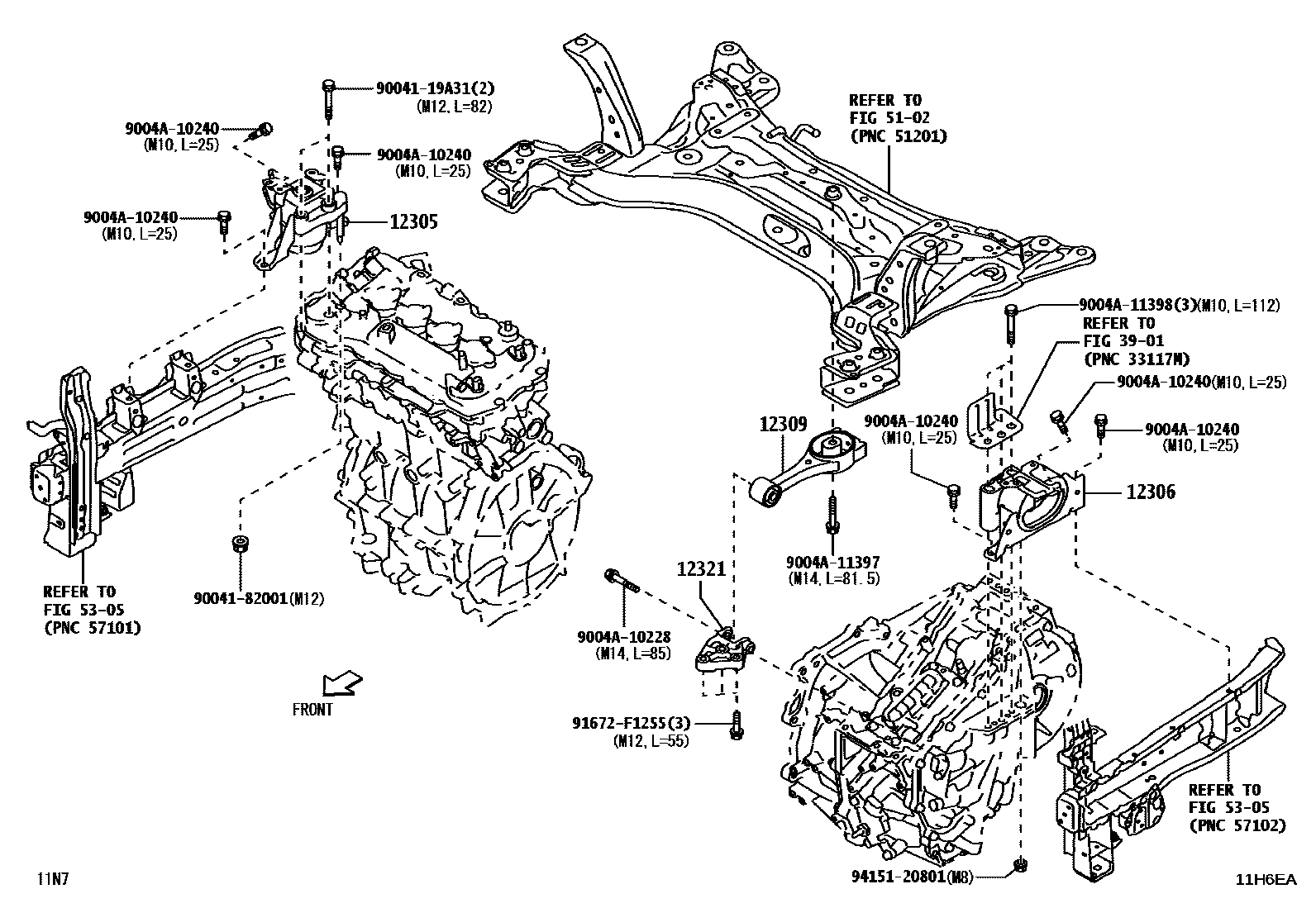 Toyota YARIS Engine Mounting EPC diagram — 11H6EA
