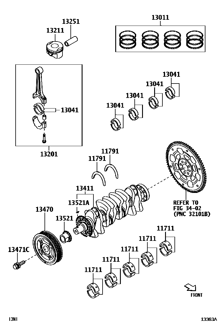 Toyota YARIS Crankshaft & Piston EPC diagram — 13363A