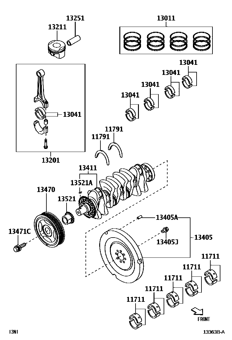 Toyota YARIS Crankshaft & Piston EPC diagram — 13363BA