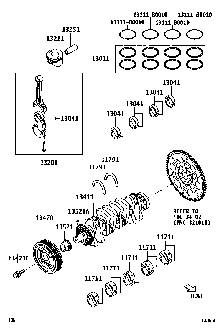 Toyota YARIS Crankshaft & Piston EPC diagram — 13365I