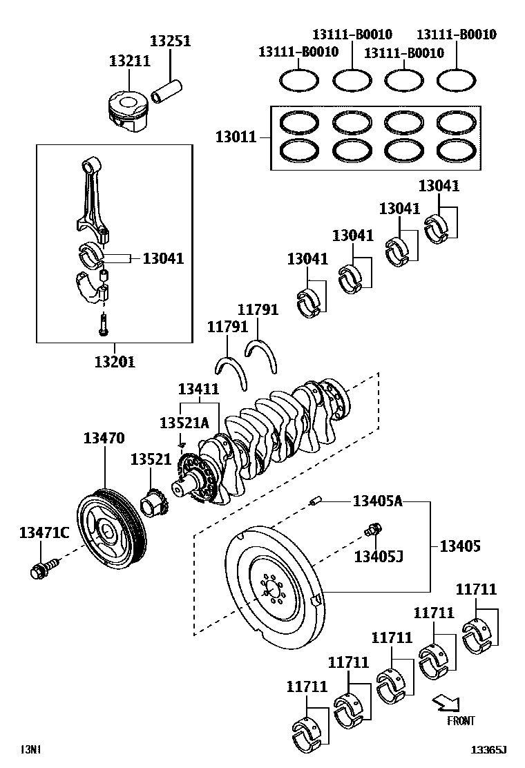 Toyota YARIS Crankshaft & Piston EPC diagram — 13365J