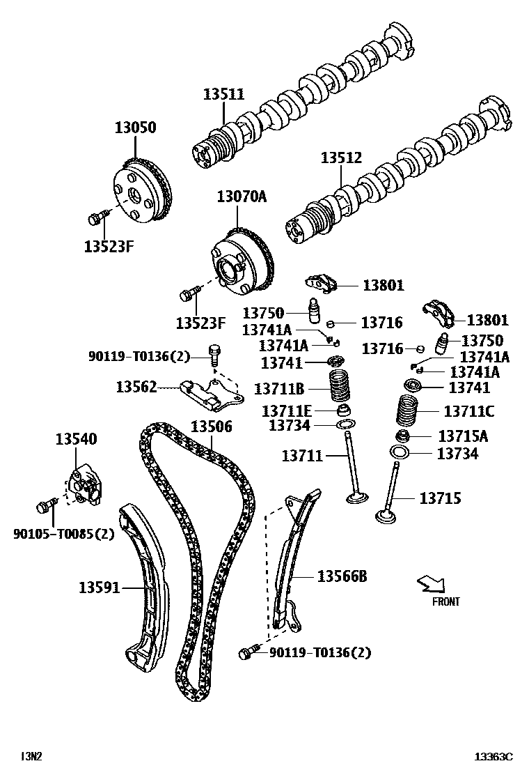 Toyota YARIS Camshaft & Valve EPC diagram — 13363C