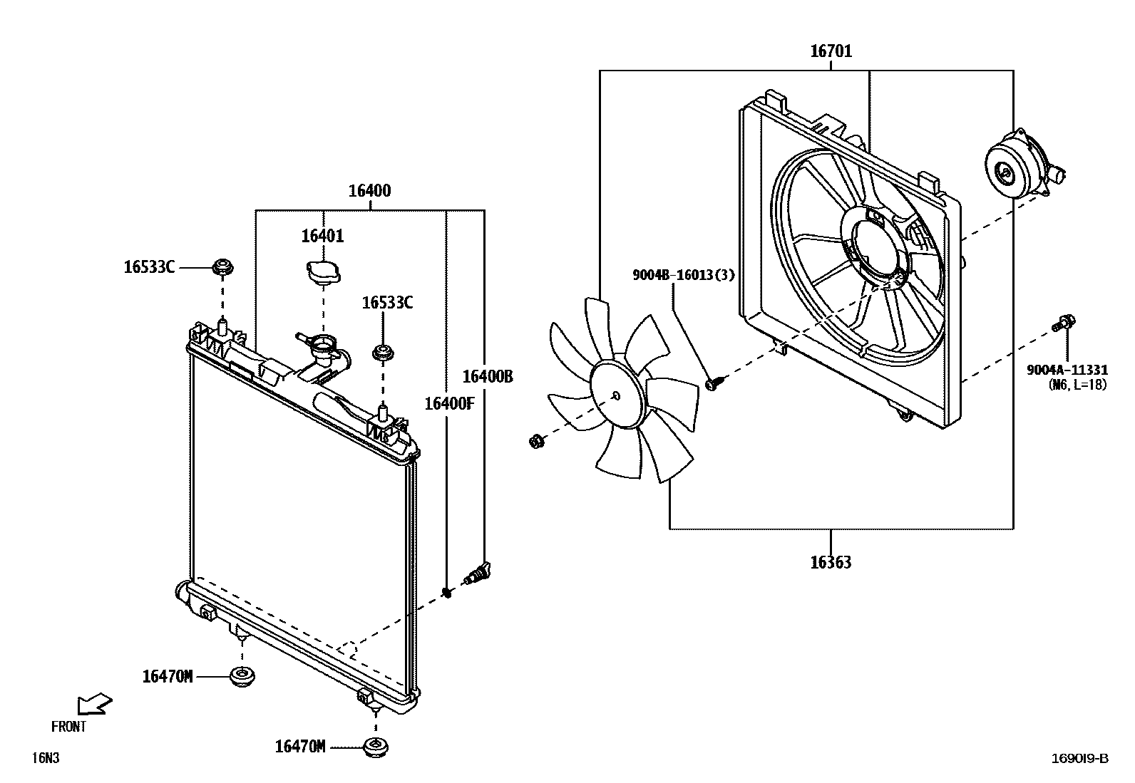 Toyota YARIS RADIATOR & WATER OUTLET EPC diagram — 1690I9B