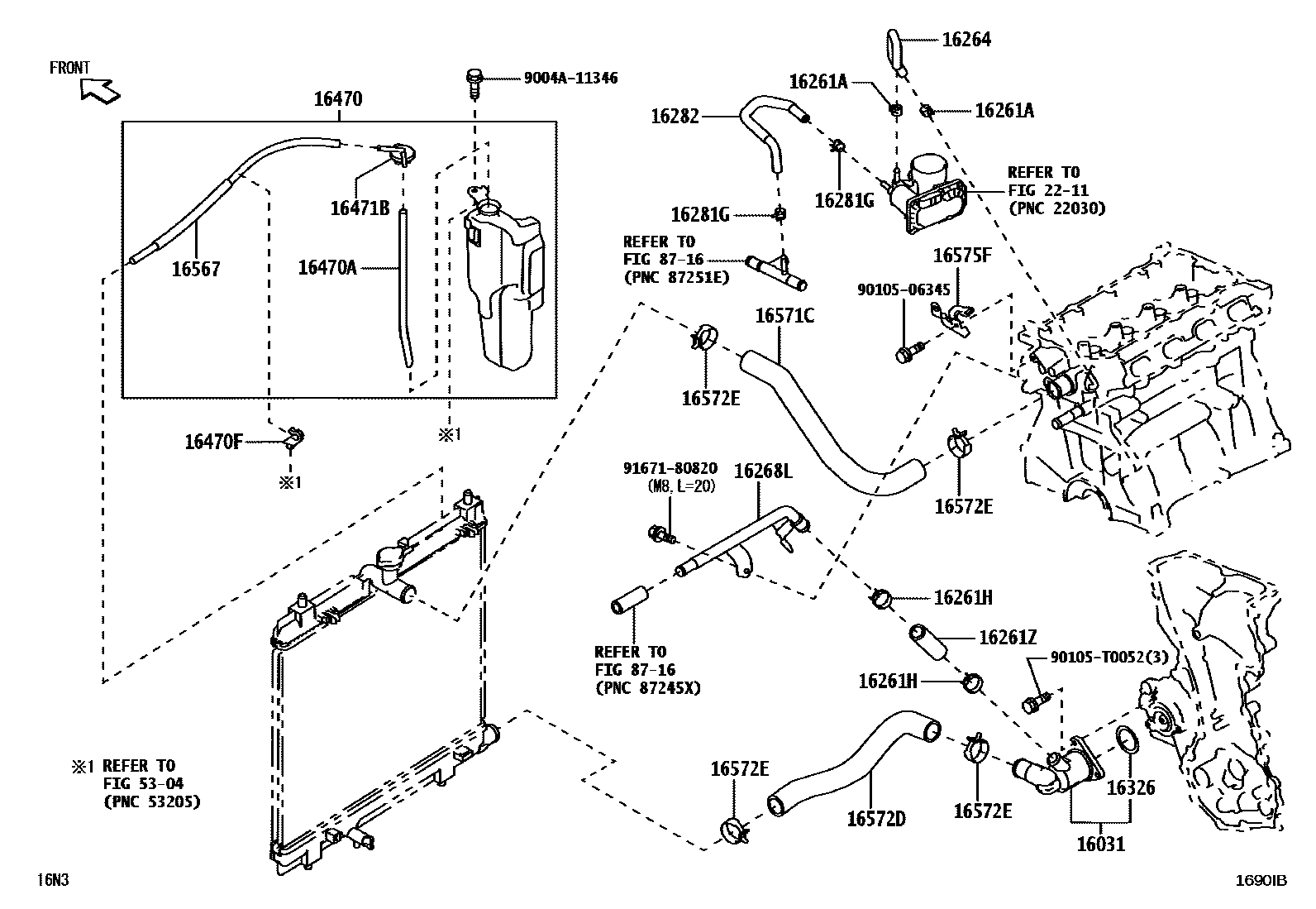 Toyota YARIS RADIATOR & WATER OUTLET EPC diagram — 1690IB