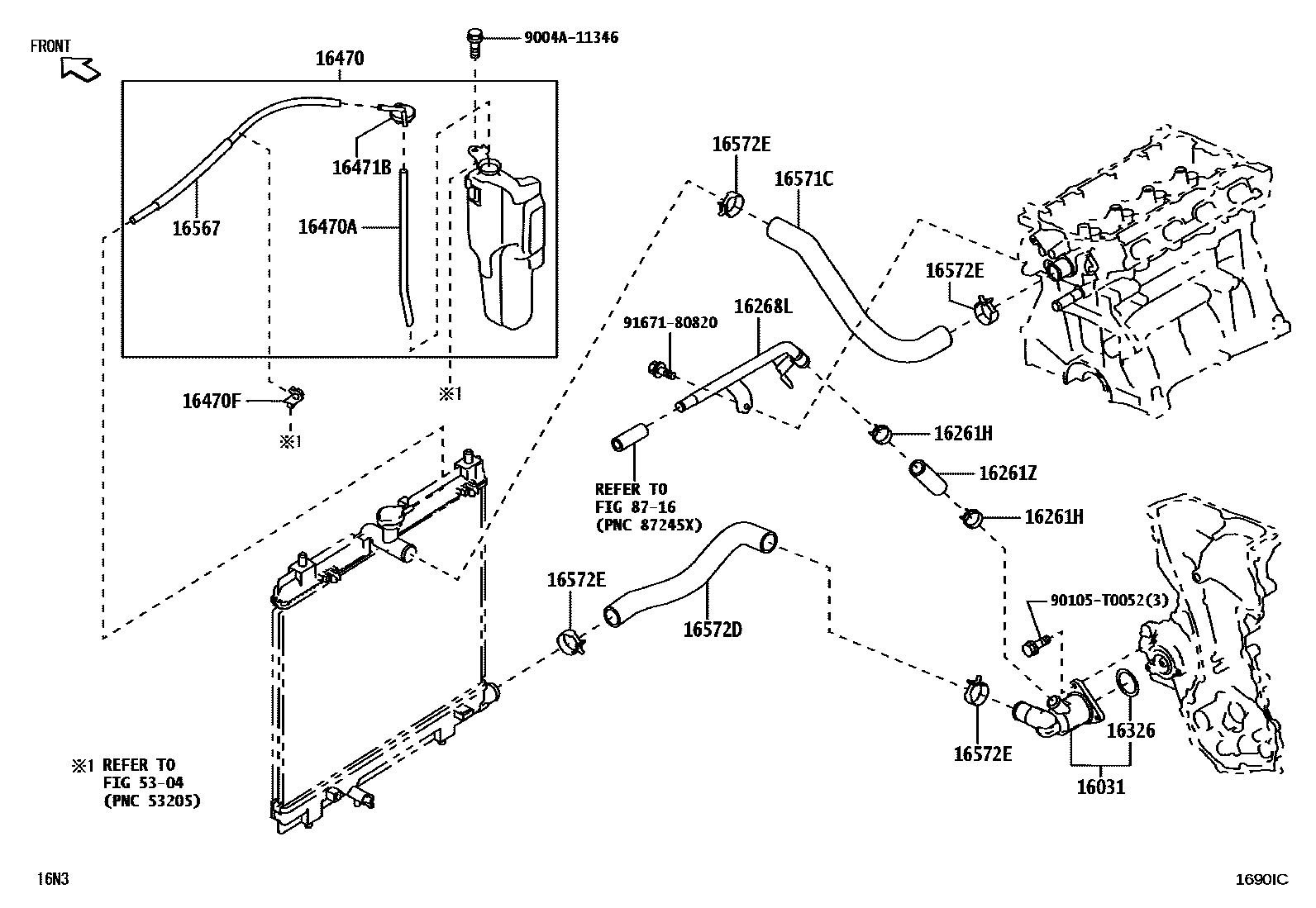 Toyota YARIS RADIATOR & WATER OUTLET EPC diagram — 1690IC