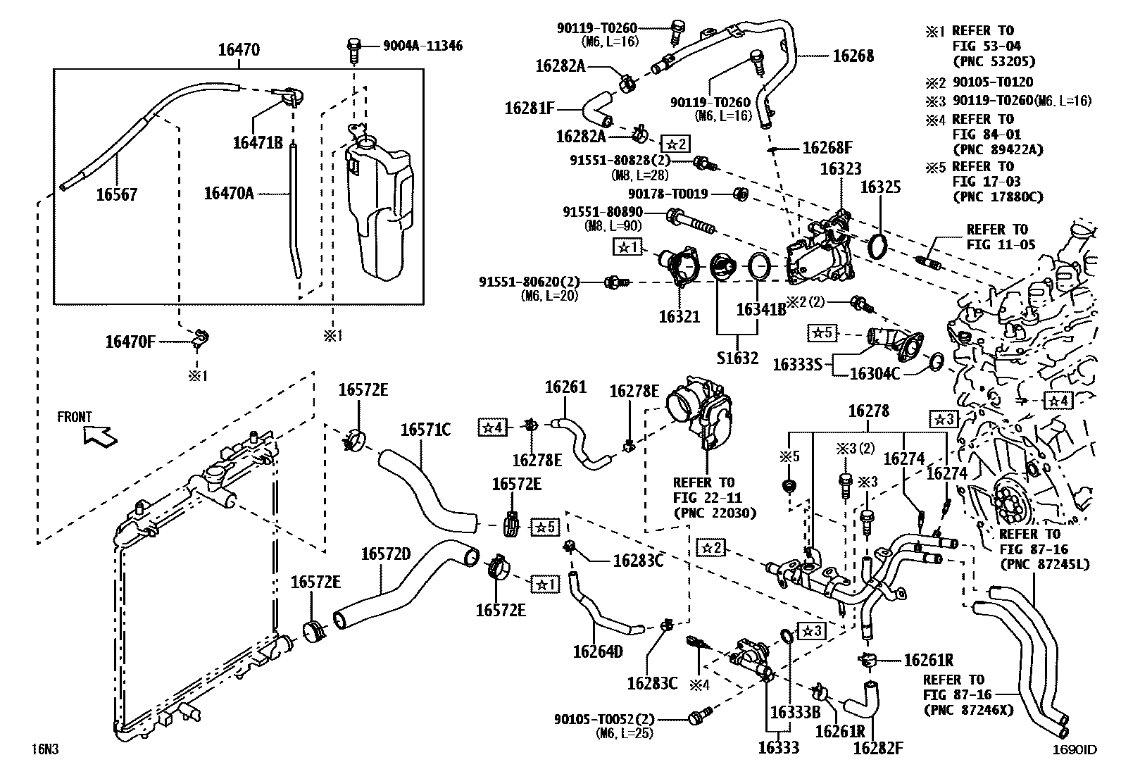Toyota YARIS RADIATOR & WATER OUTLET EPC diagram — 1690ID