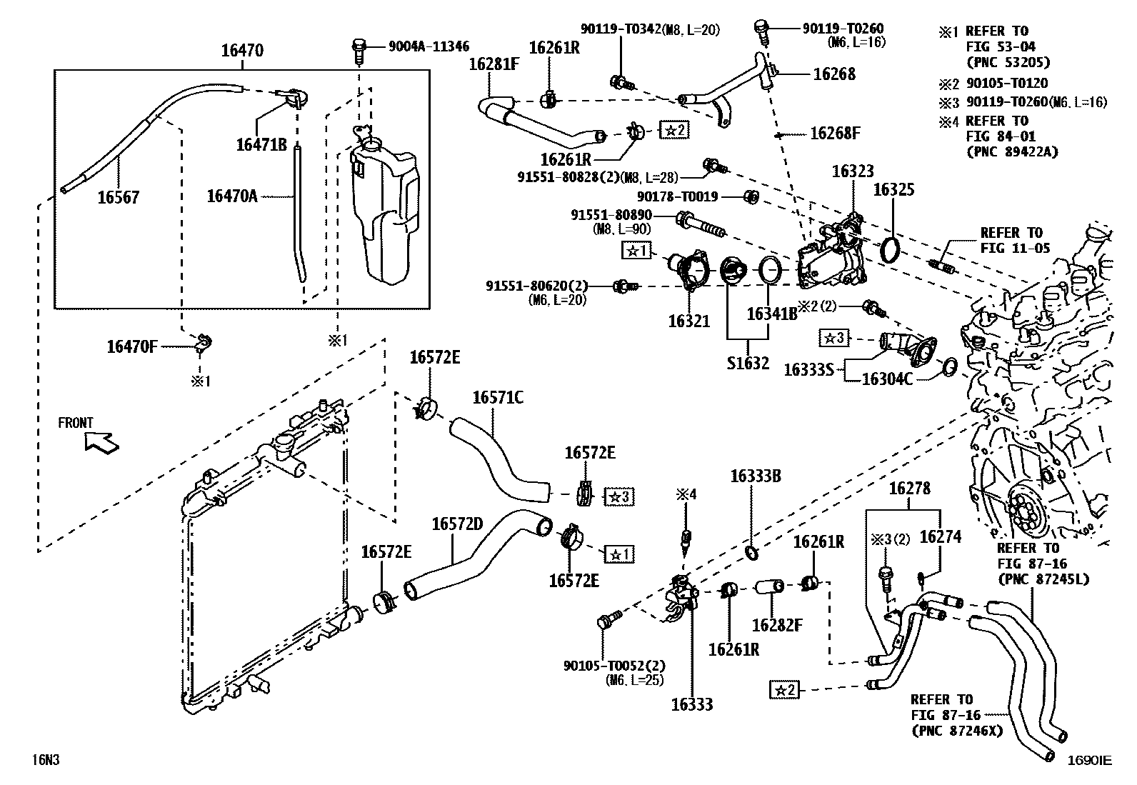 Toyota YARIS RADIATOR & WATER OUTLET EPC diagram — 1690IE