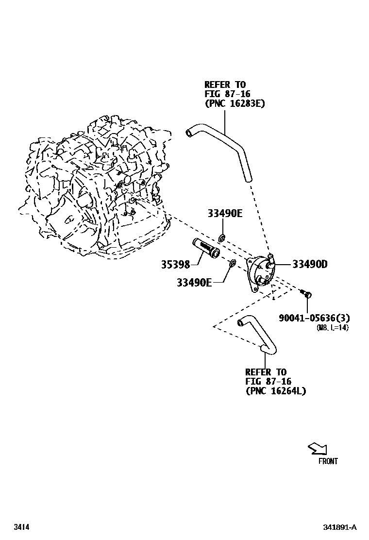 Toyota YARIS 变速器油冷却器和配管(CVT) EPC diagram — 341891A