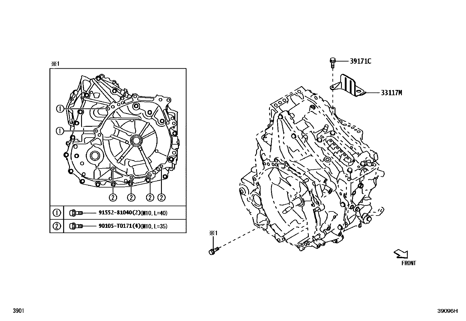 Toyota YARIS 传动桥总成(HEV 或 BEV 或 FCEV) EPC diagram — 39096H