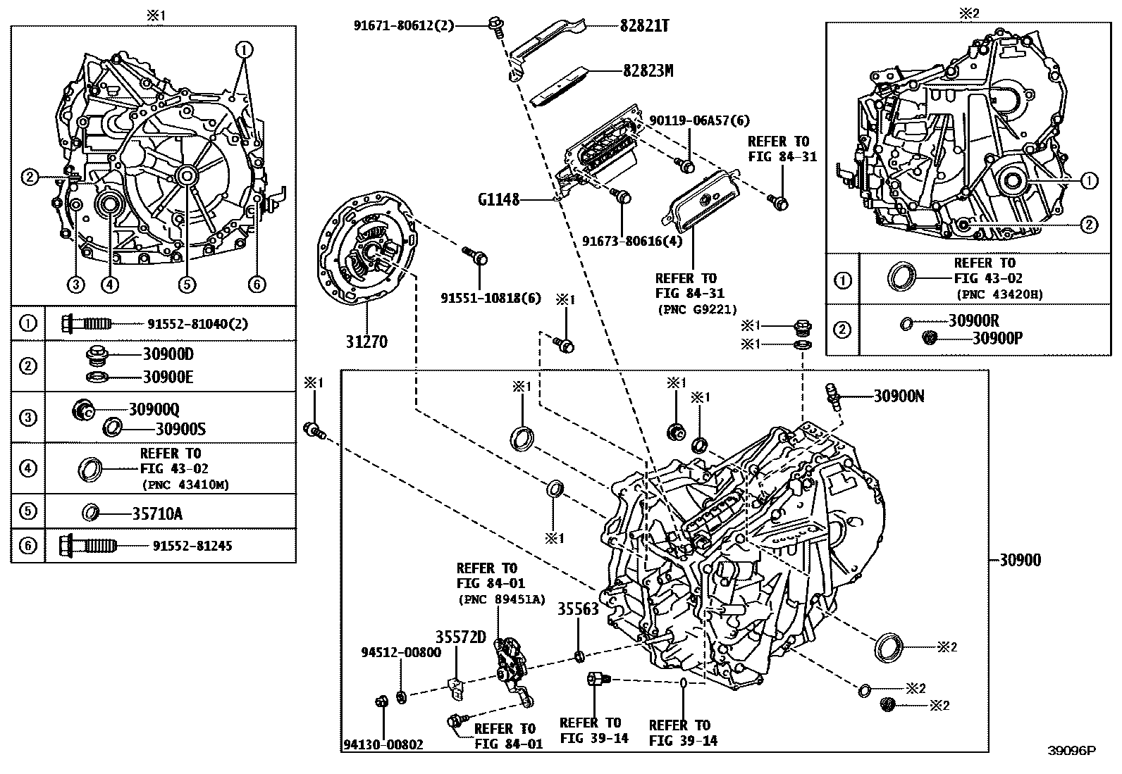 Toyota YARIS 传动桥总成(HEV 或 BEV 或 FCEV) EPC diagram — 39096P