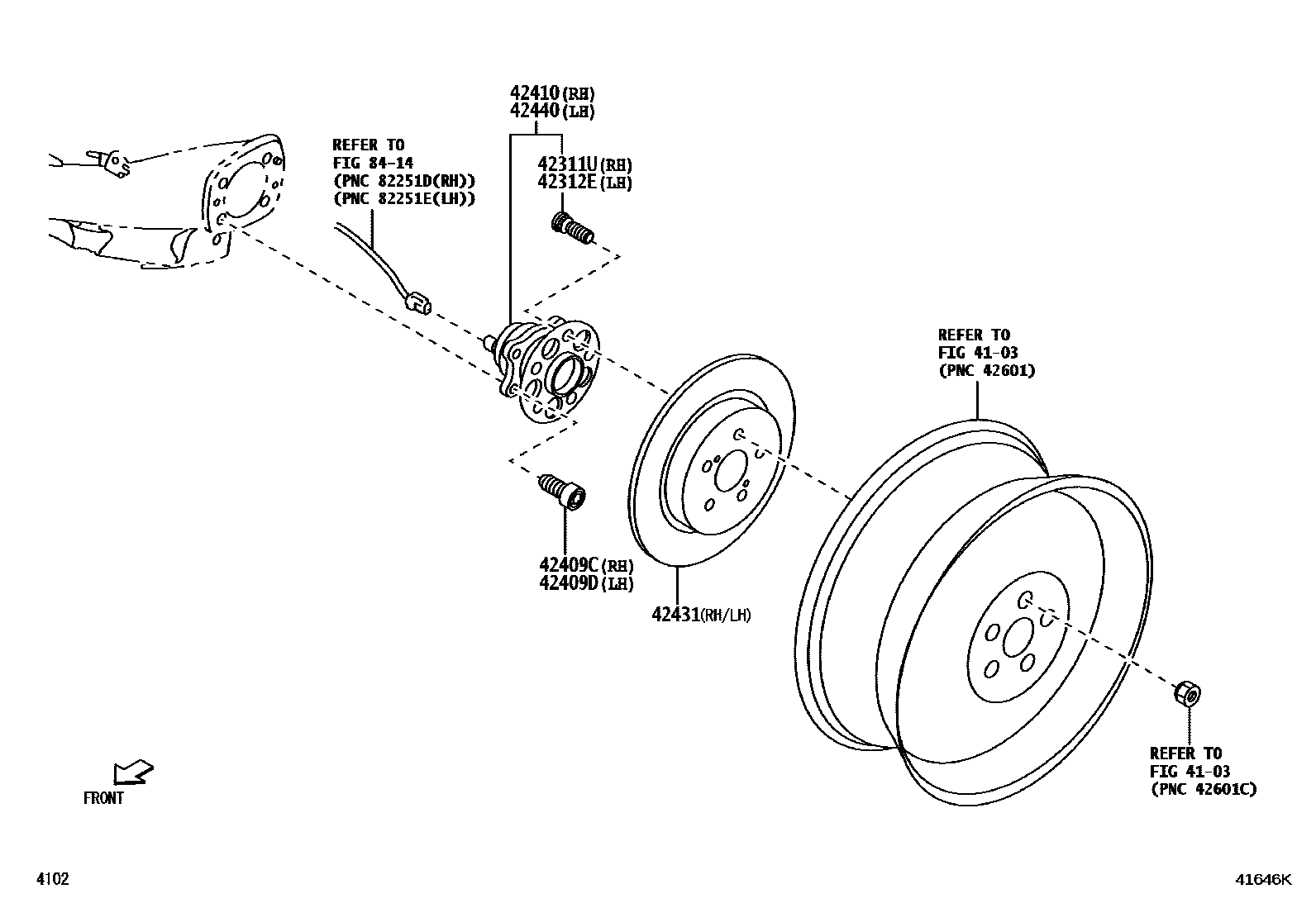 Toyota YARIS 后桥半轴和后桥轮毂 EPC diagram — 41646K