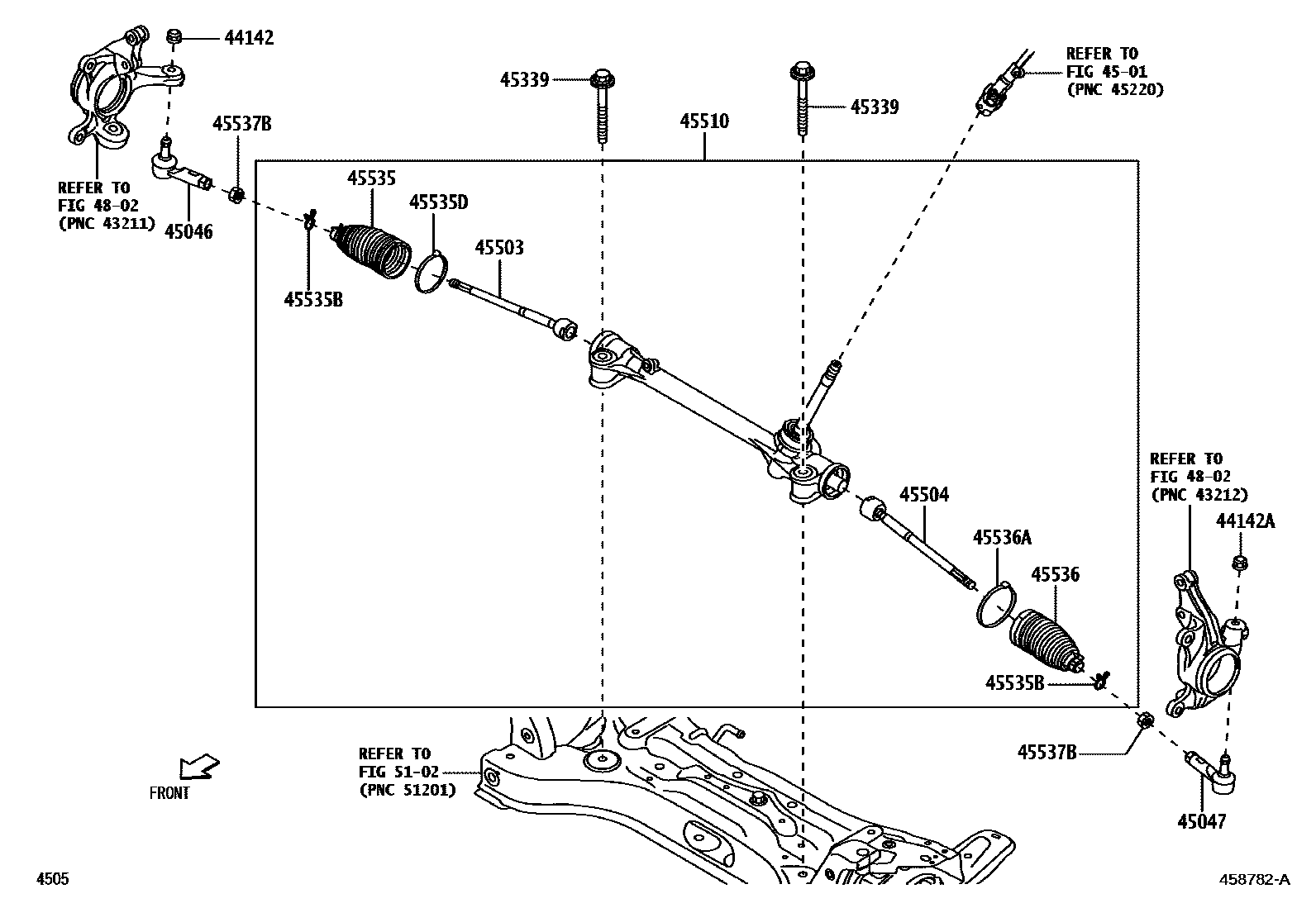 Toyota YARIS 前转向齿轮和连杆 EPC diagram — 458782A