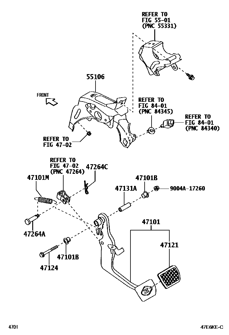 Toyota YARIS Brake Pedal & Bracket EPC diagram — 47E6KEC