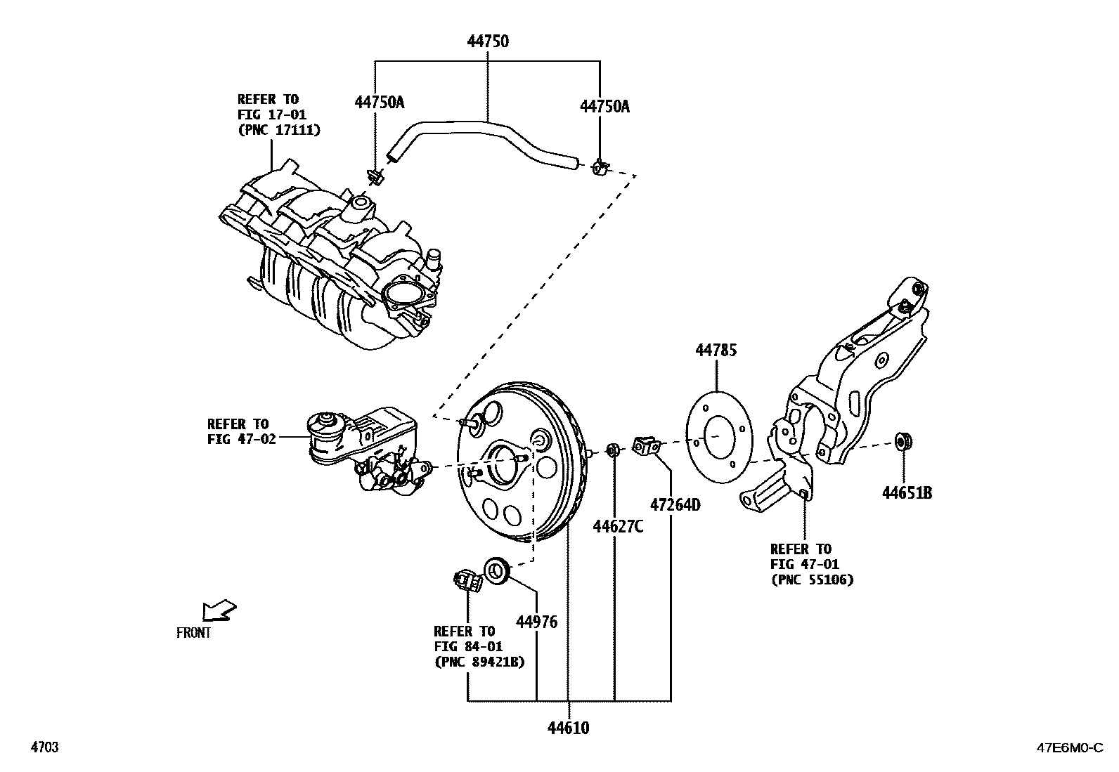 Toyota YARIS 制动助力器和真空管 EPC diagram — 47E6M0C
