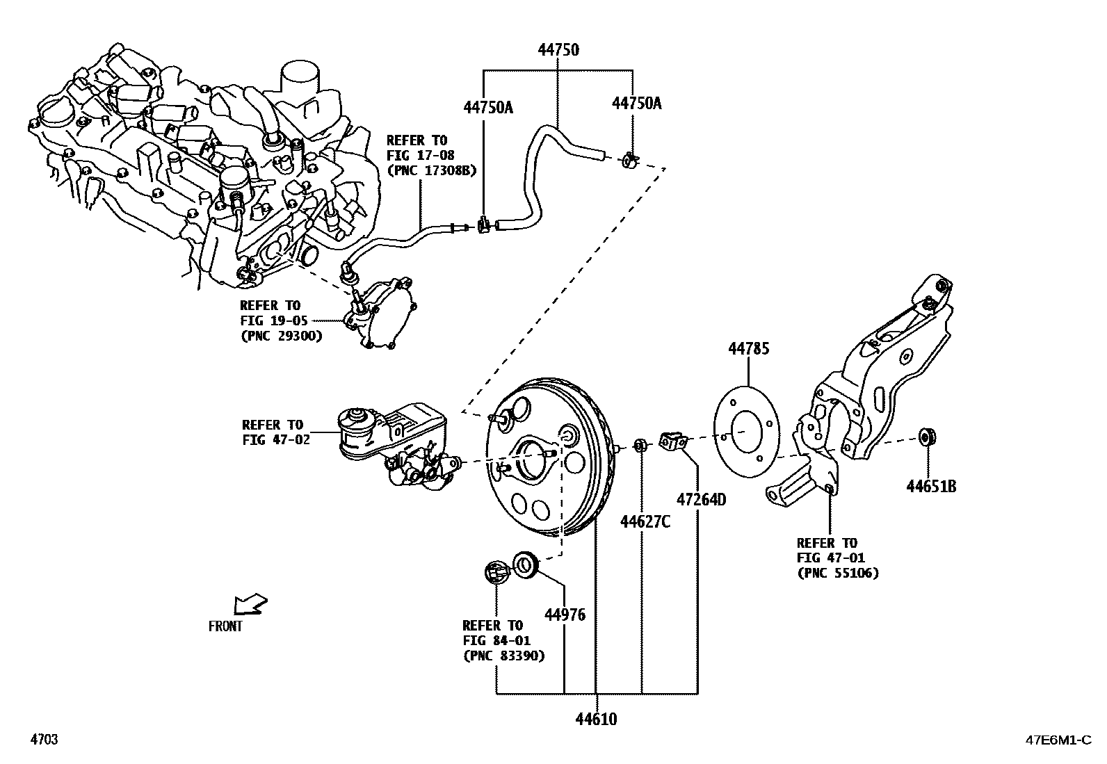 Toyota YARIS 制动助力器和真空管 EPC diagram — 47E6M1C