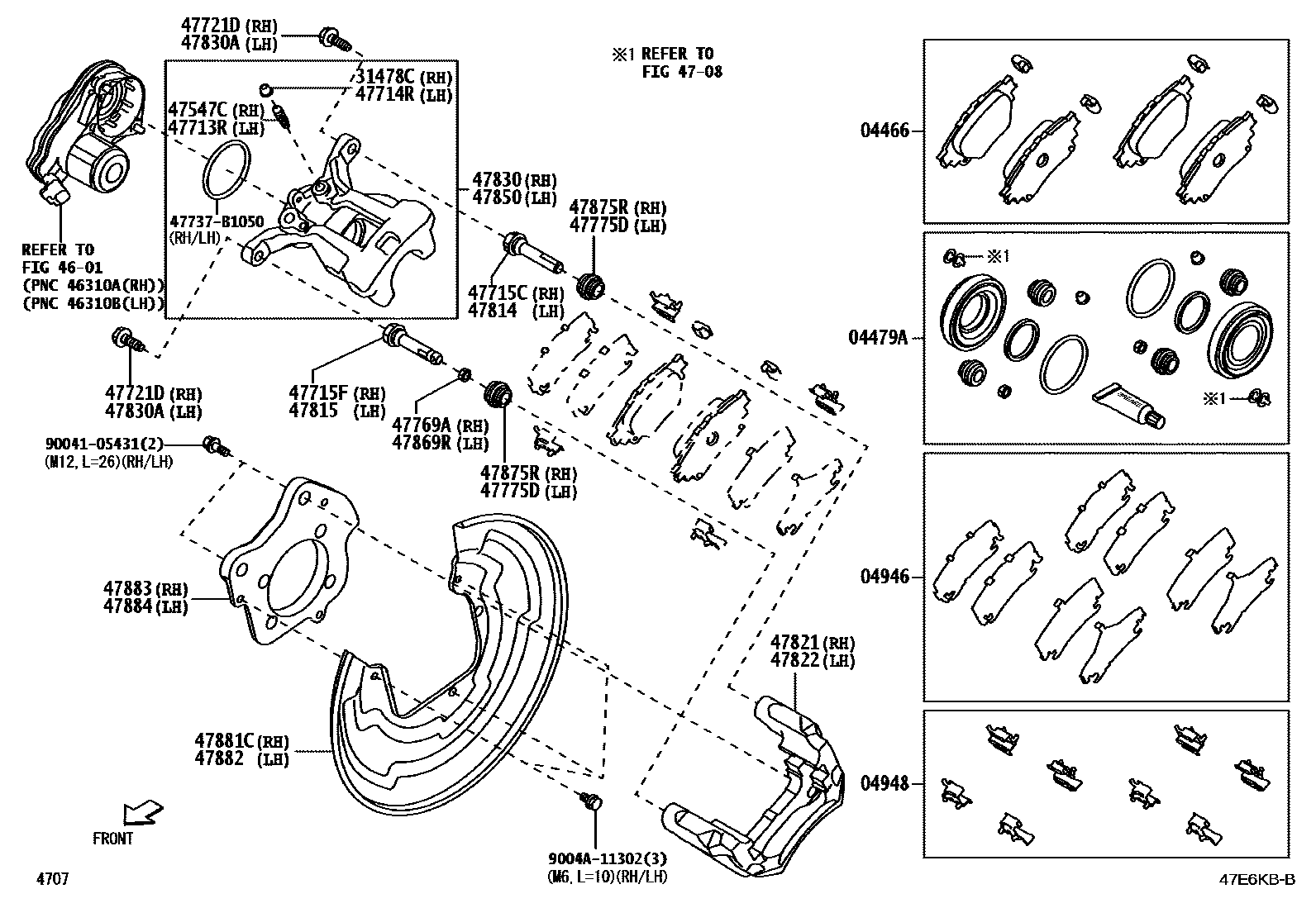 Toyota YARIS 后盘式制动器卡钳和防尘罩 EPC diagram — 47E6KBB