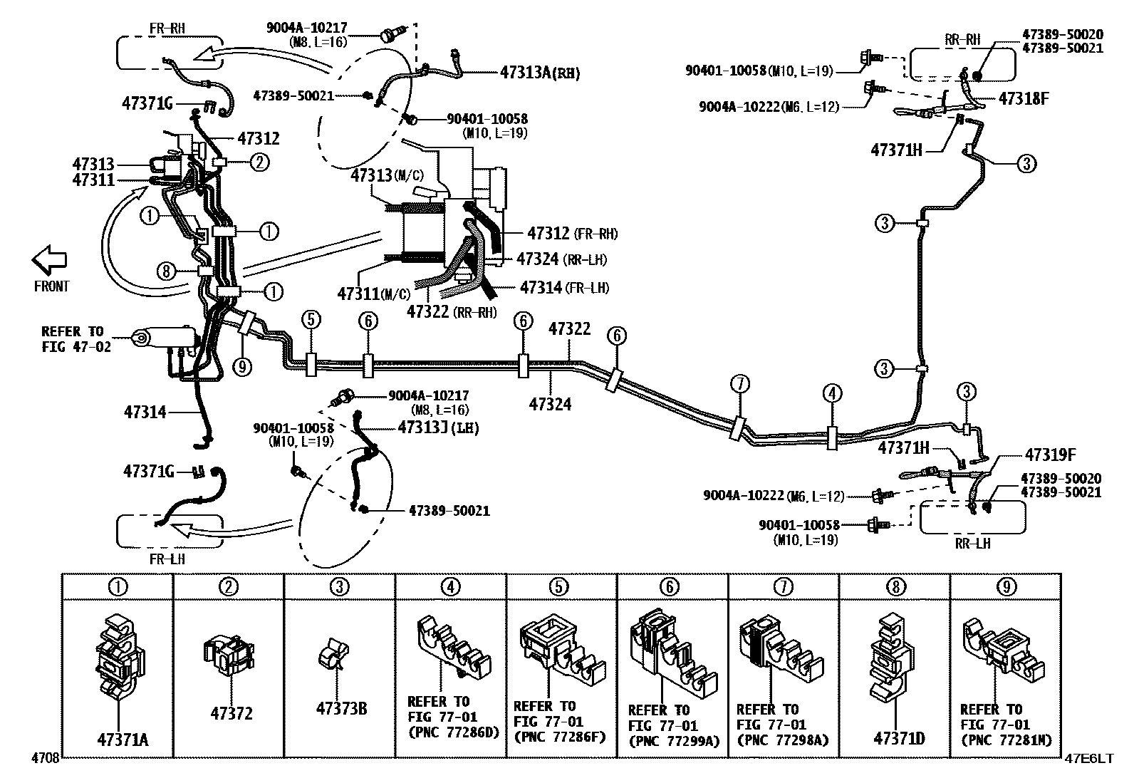 Toyota YARIS 制动配管和卡箍 EPC diagram — 47E6LT