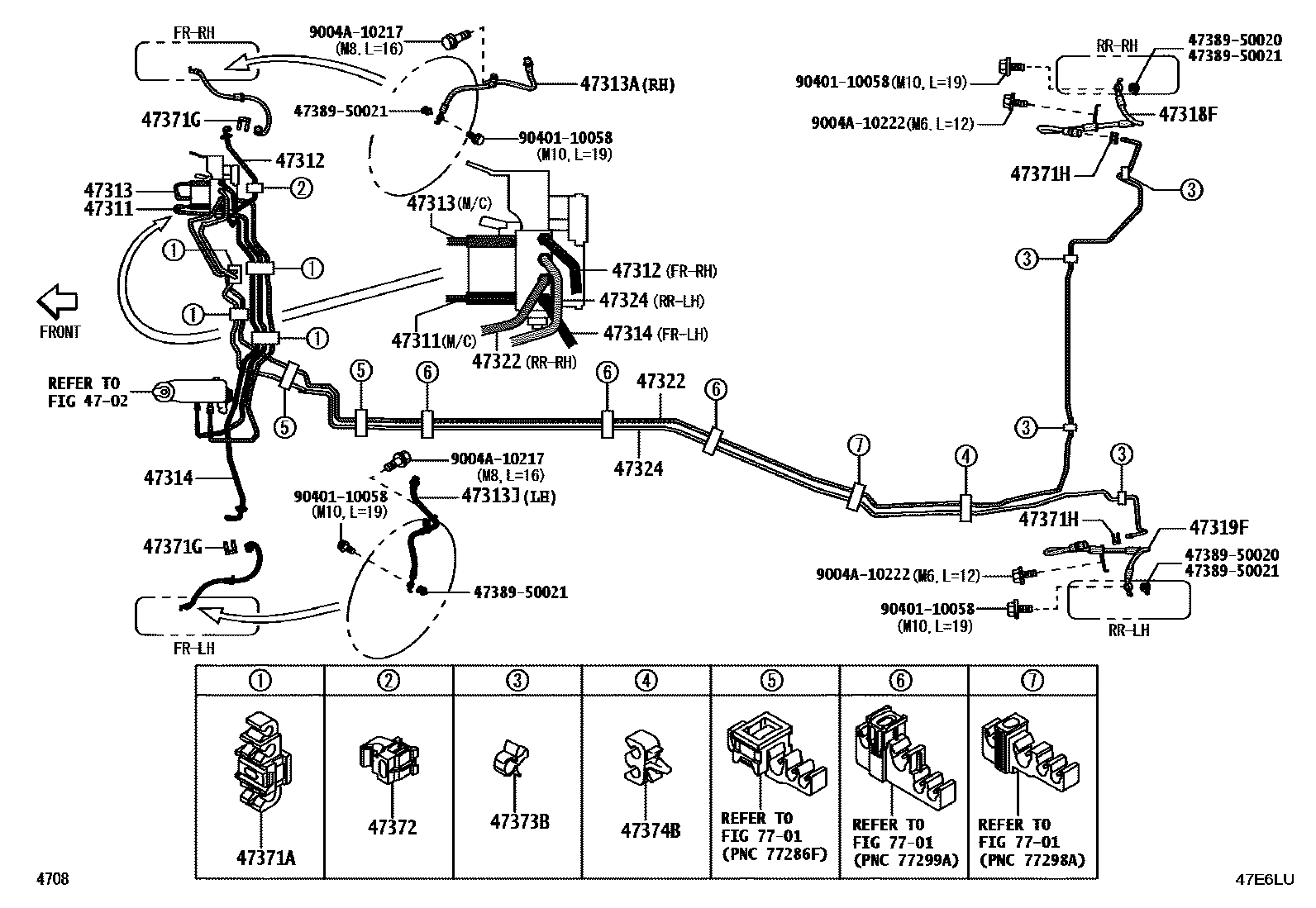 Toyota YARIS 制动配管和卡箍 EPC diagram — 47E6LU