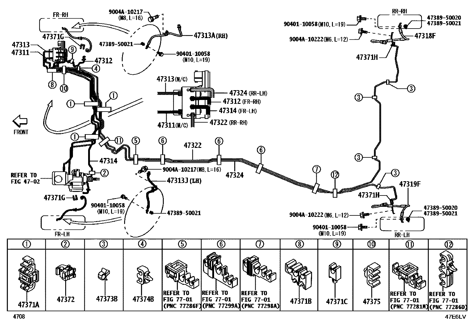 Toyota YARIS 制动配管和卡箍 EPC diagram — 47E6LV