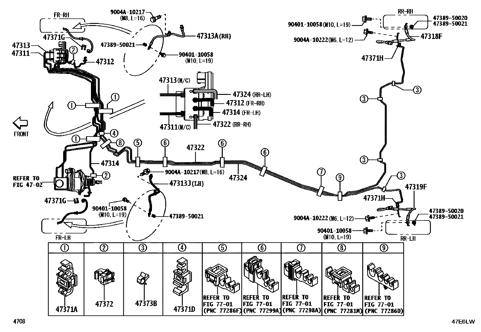 Toyota YARIS 制动配管和卡箍 EPC diagram — 47E6LW