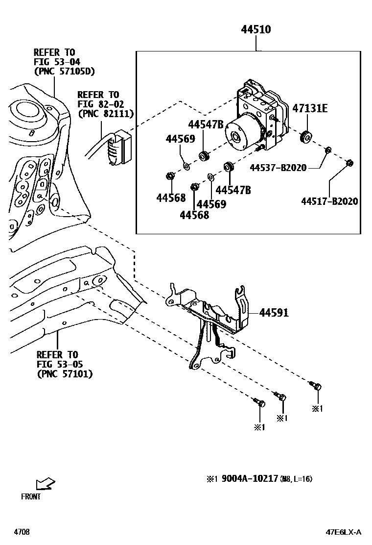 Toyota YARIS 制动配管和卡箍 EPC diagram — 47E6LXA