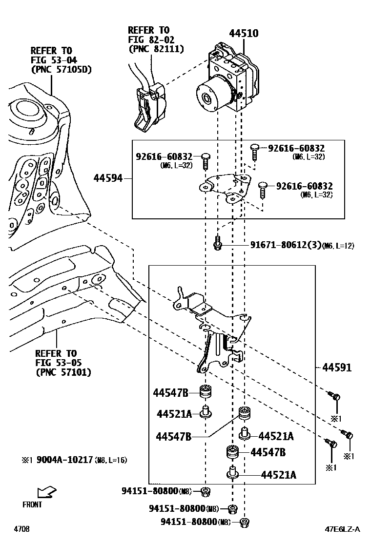 Toyota YARIS 制动配管和卡箍 EPC diagram — 47E6LZA