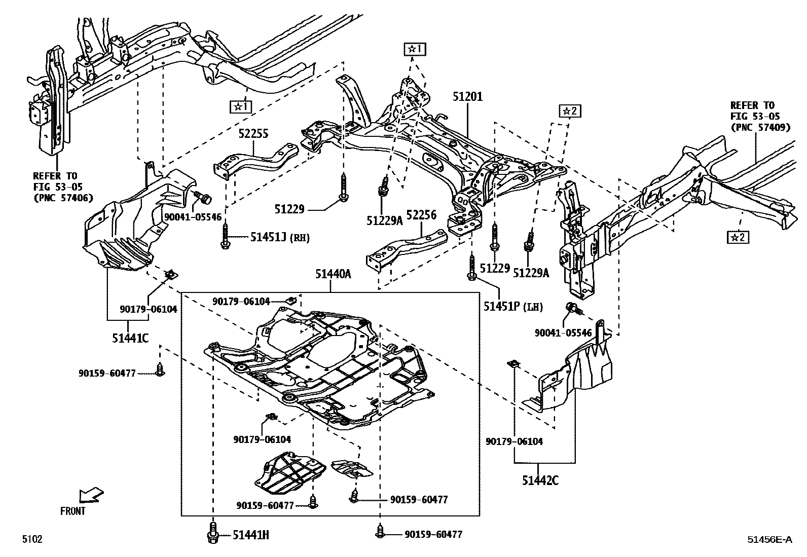 Toyota YARIS 悬架横梁和发动机底罩 EPC diagram — 51456EA