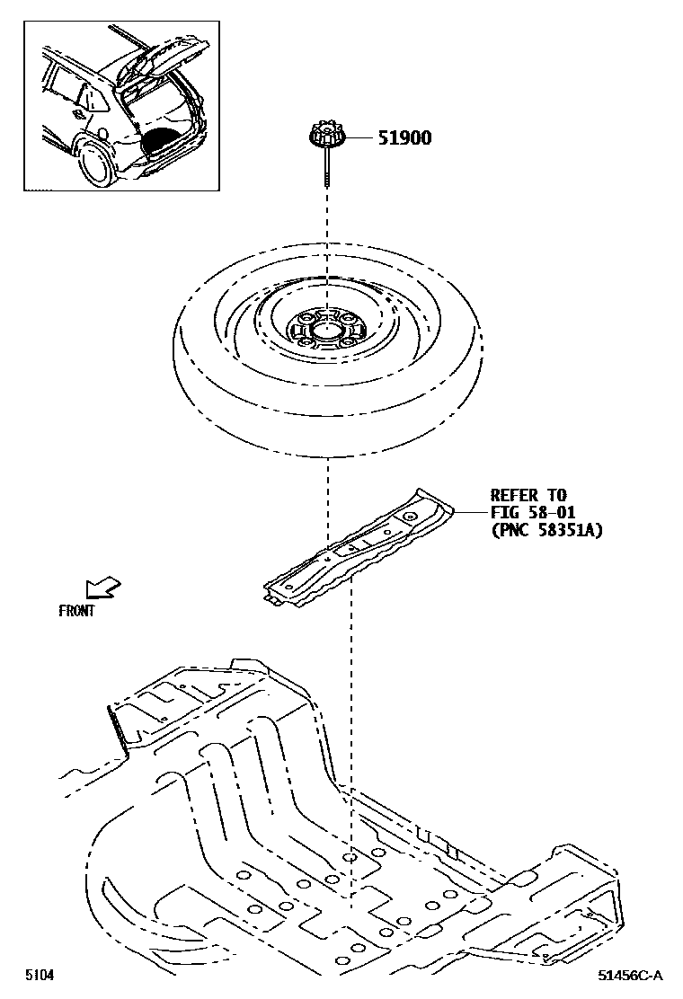 Toyota YARIS Spare tire rack EPC diagram — 51456CA