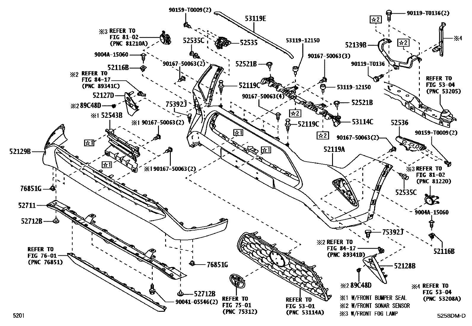 Toyota YARIS 前保险杠及附件 EPC diagram — 5258DMD