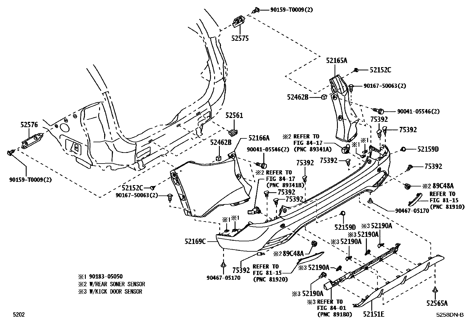 Toyota YARIS 后保险杠及附件 EPC diagram — 5258DNB