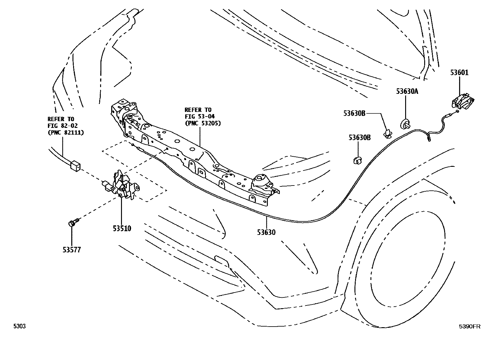 Toyota YARIS 发动机盖锁和铰链 EPC diagram — 5390FR
