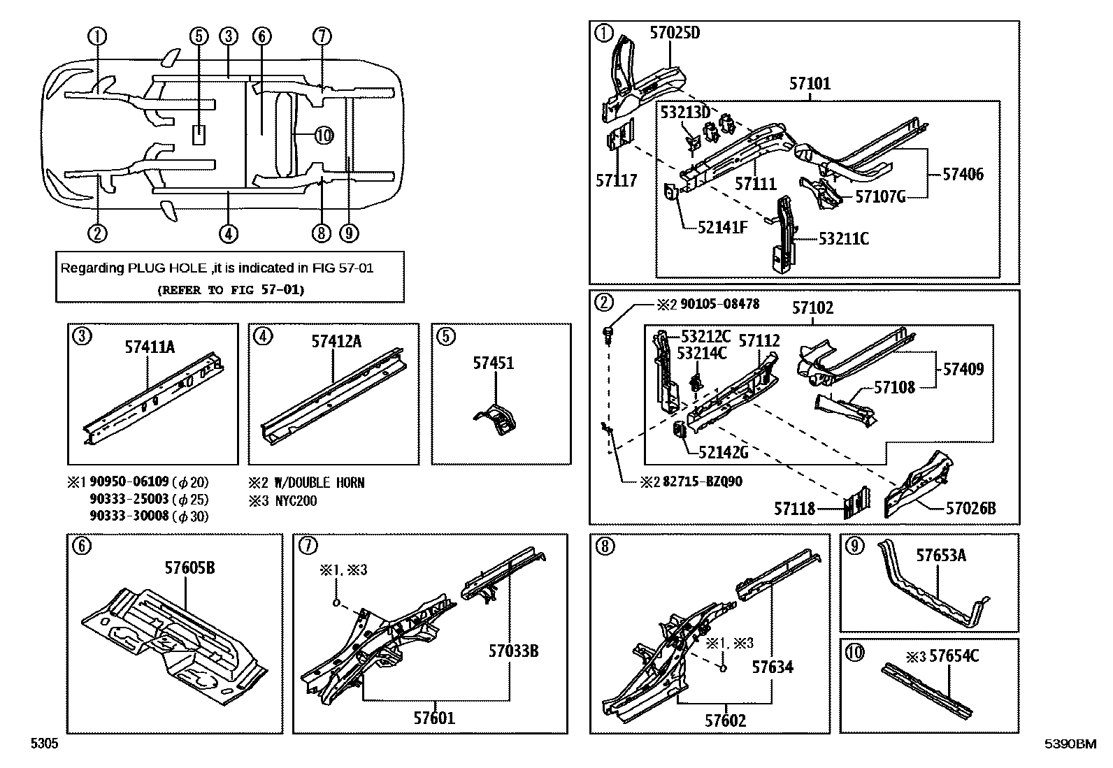 Toyota YARIS Floor stringers EPC diagram — 5390BM