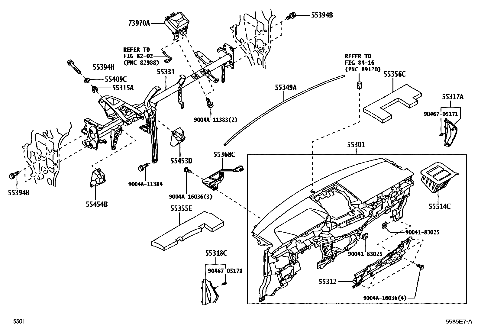 Toyota YARIS 仪表板和手套箱 EPC diagram — 5585E7A
