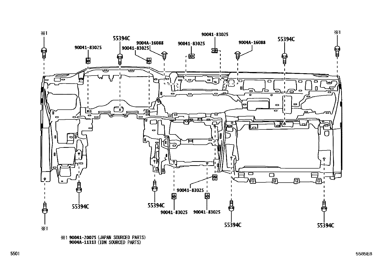Toyota YARIS 仪表板和手套箱 EPC diagram — 5585E8