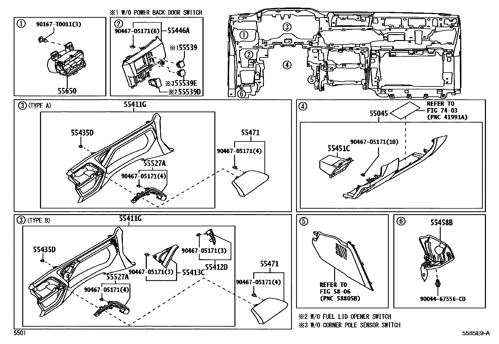 Toyota YARIS 仪表板和手套箱 EPC diagram — 5585E9A