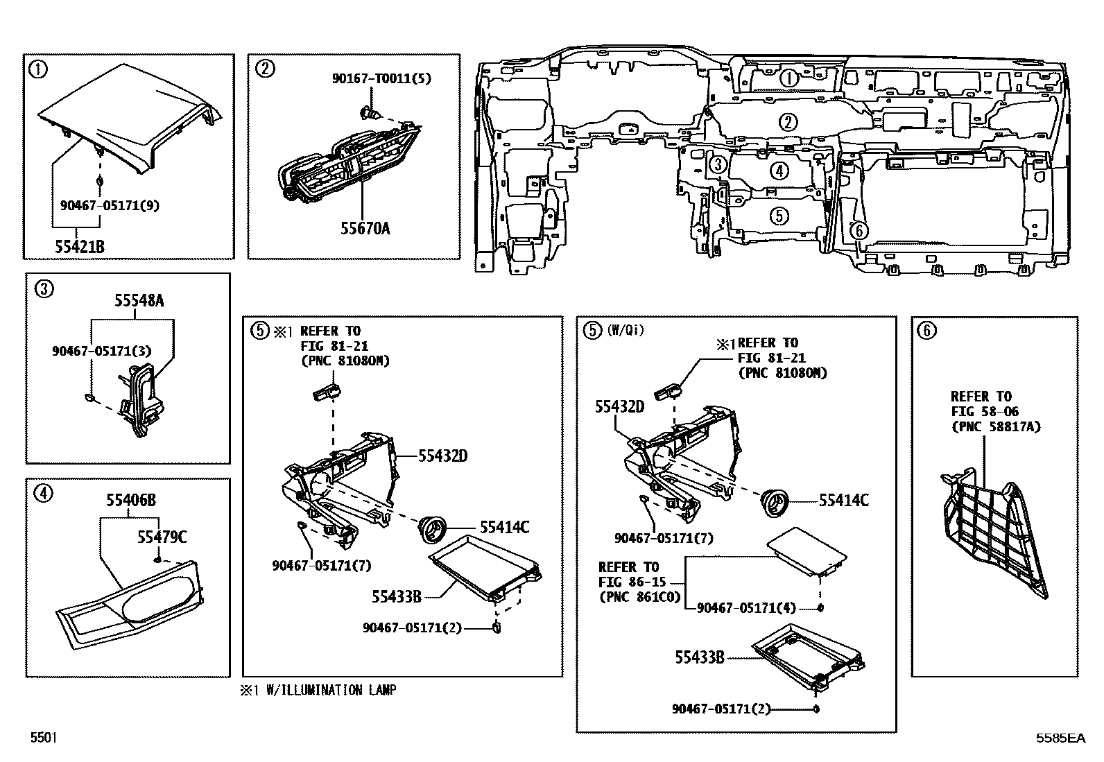 Toyota YARIS 仪表板和手套箱 EPC diagram — 5585EA