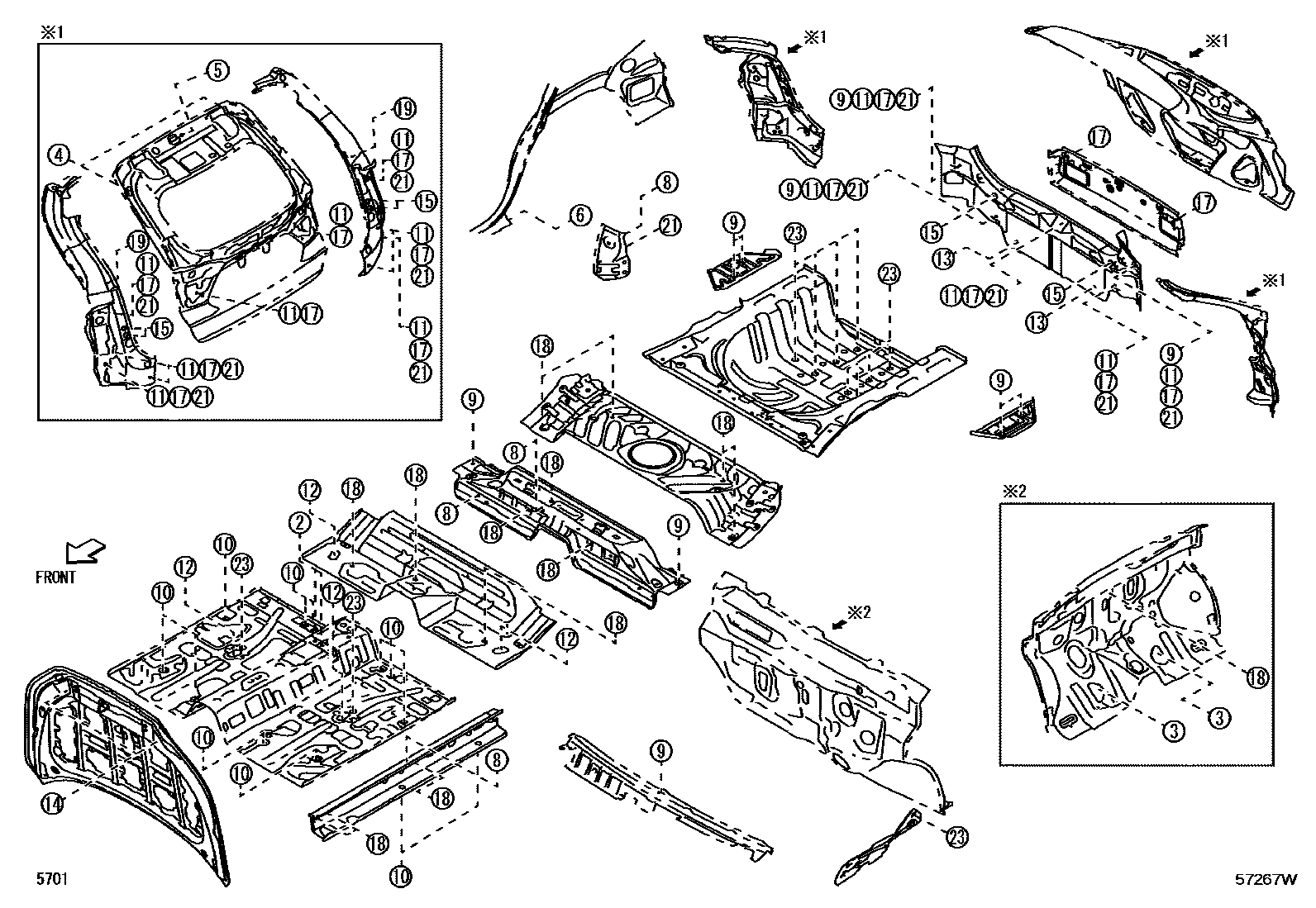 Toyota YARIS hole plug EPC diagram — 57267W