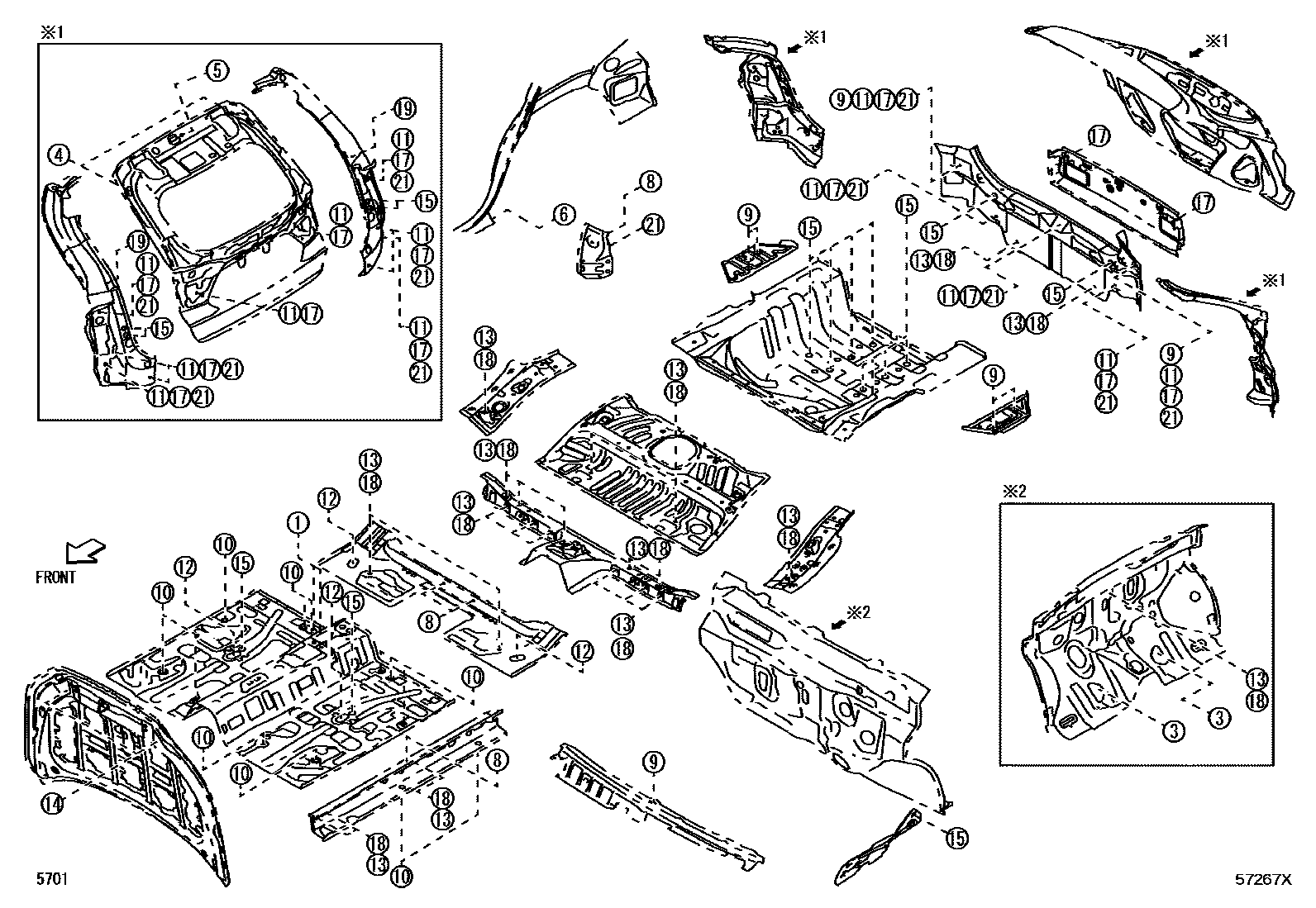 Toyota YARIS hole plug EPC diagram — 57267X