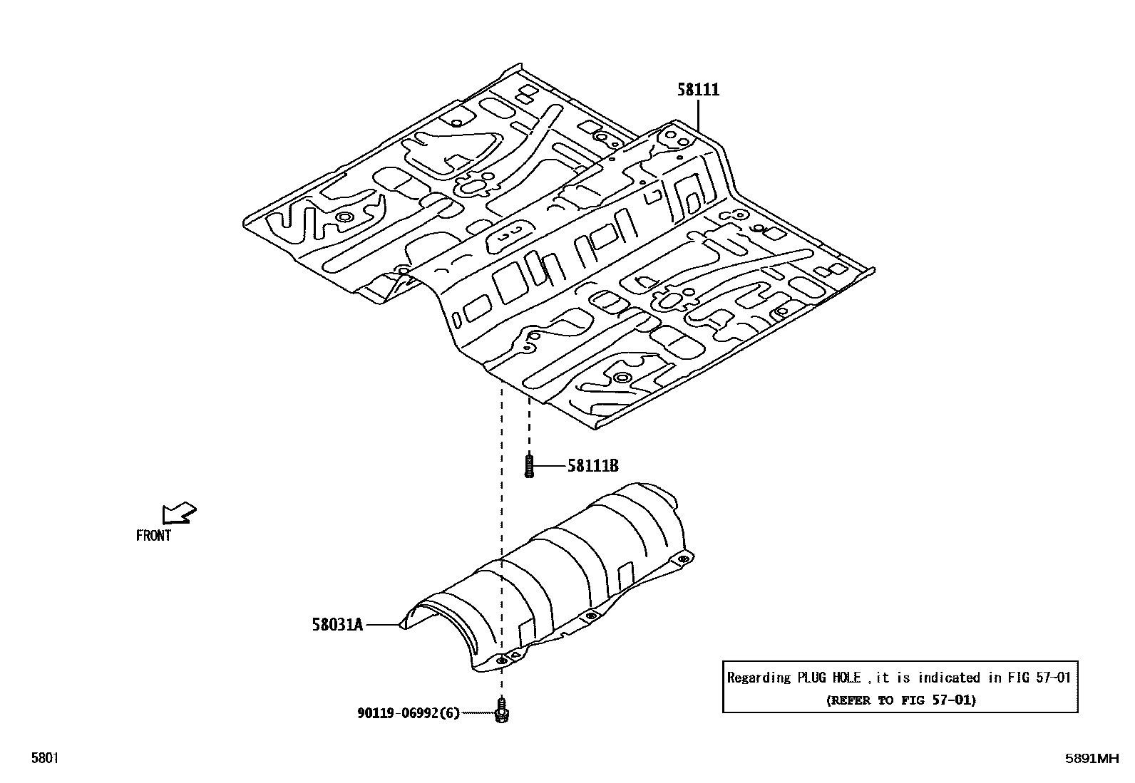 Toyota YARIS 浅盘形地板和车身下背板 EPC diagram — 5891MH