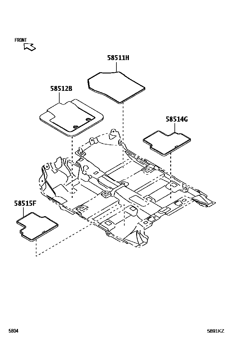 Toyota YARIS 地板垫和地毯 EPC diagram — 5891KZ