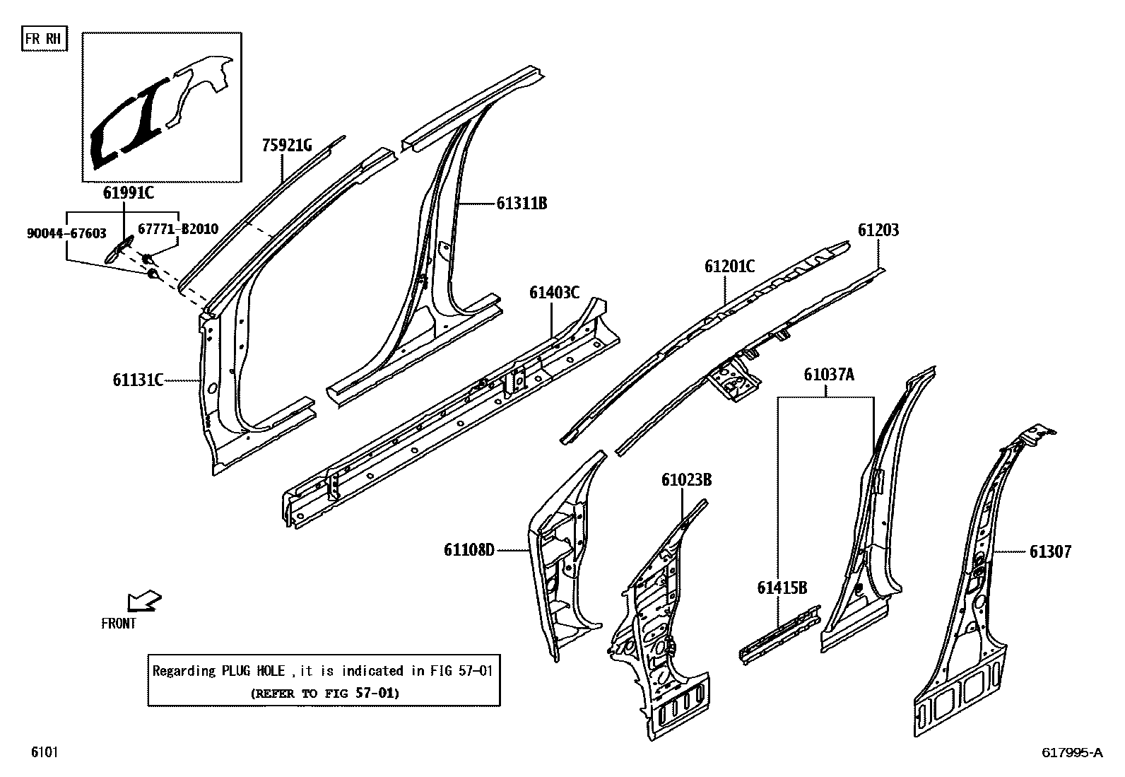 Toyota YARIS 侧梁 EPC diagram — 617995A