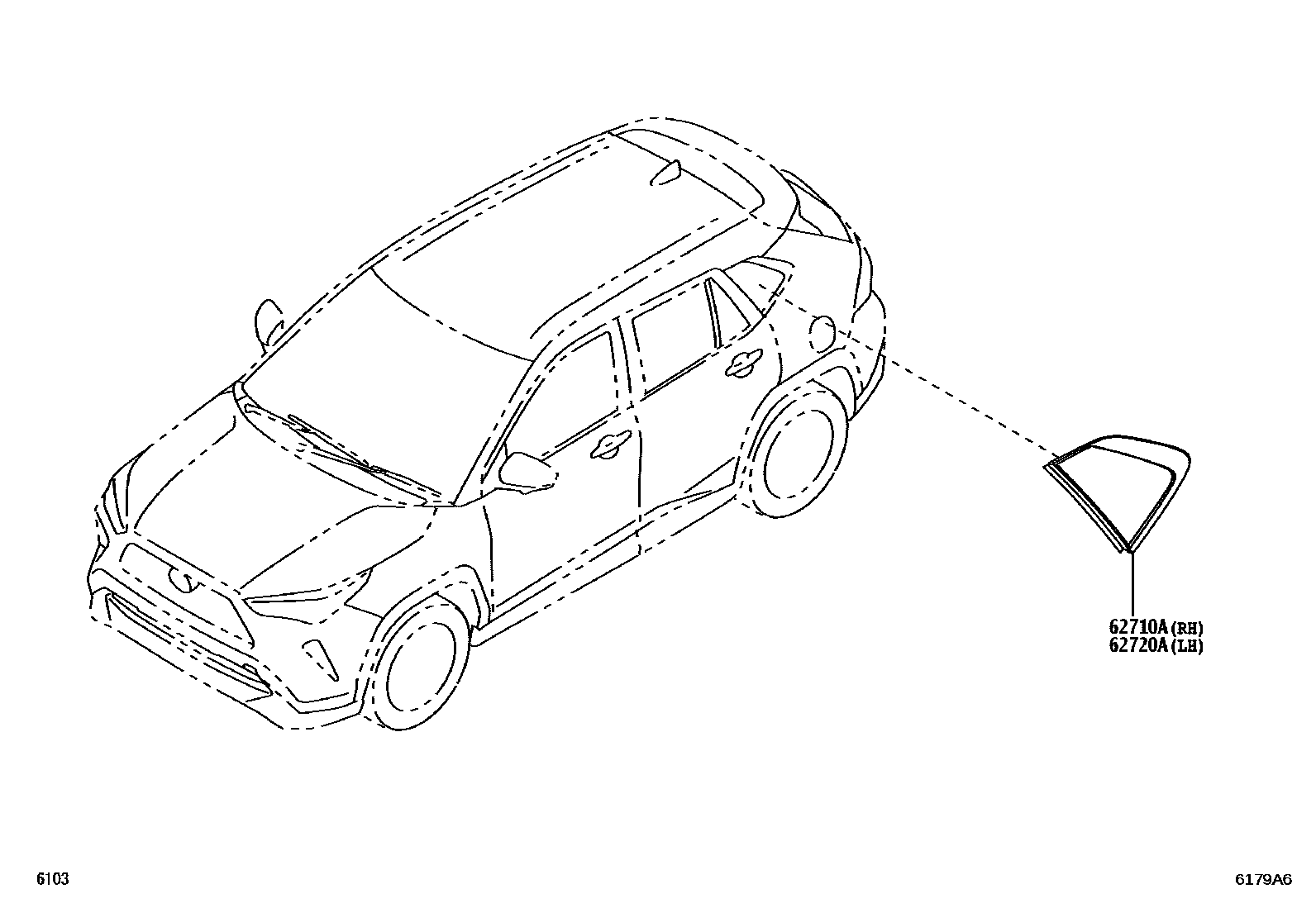 Toyota YARIS 角窗 EPC diagram — 6179A6