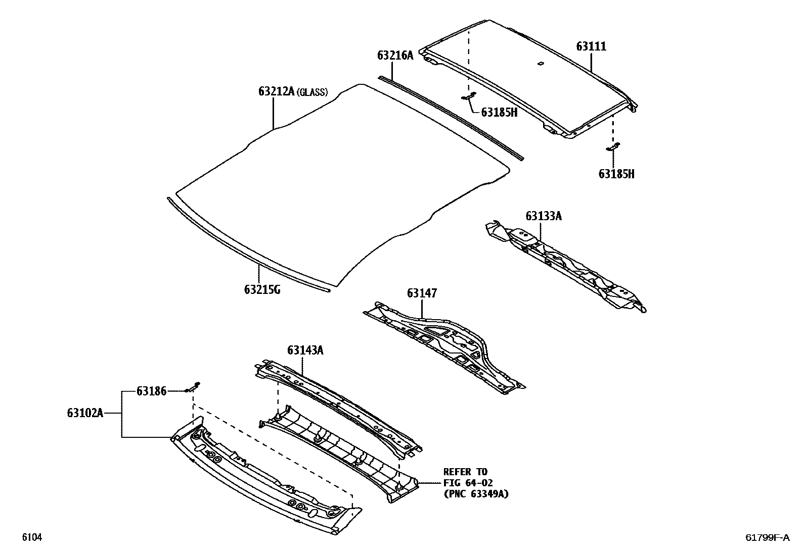 Toyota YARIS 天窗板和背窗玻璃 EPC diagram — 61799FA